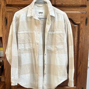 Aerie Cream Plaid Button-Up Shirt